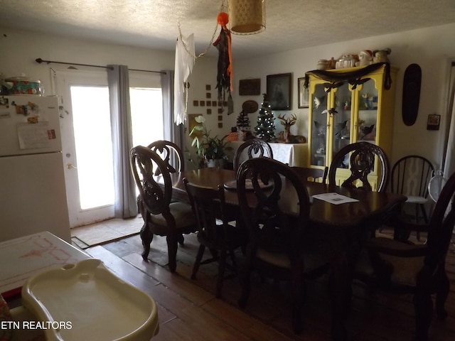 dining room featuring a textured ceiling and hardwood / wood-style flooring