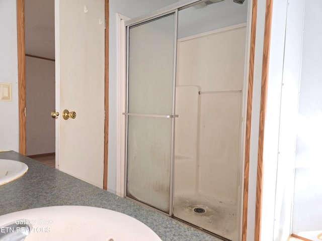 bathroom featuring vanity and walk in shower