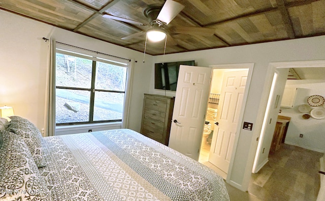 bedroom featuring wooden ceiling and ceiling fan