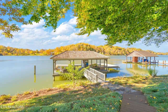 view of dock featuring a water view