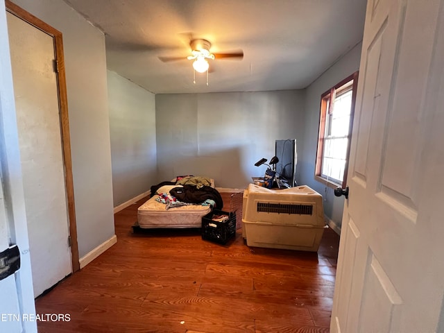 living area featuring hardwood / wood-style floors and ceiling fan