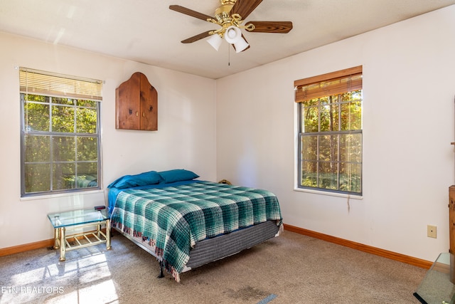 bedroom featuring carpet flooring and ceiling fan