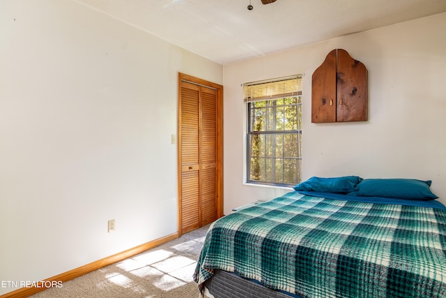 carpeted bedroom featuring a closet