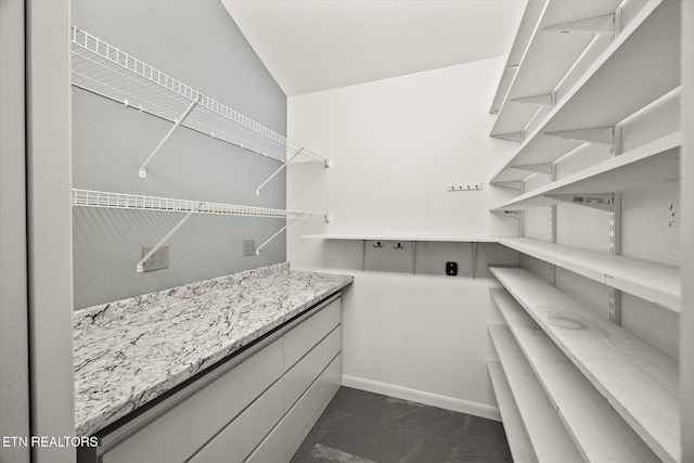 walk in closet with lofted ceiling