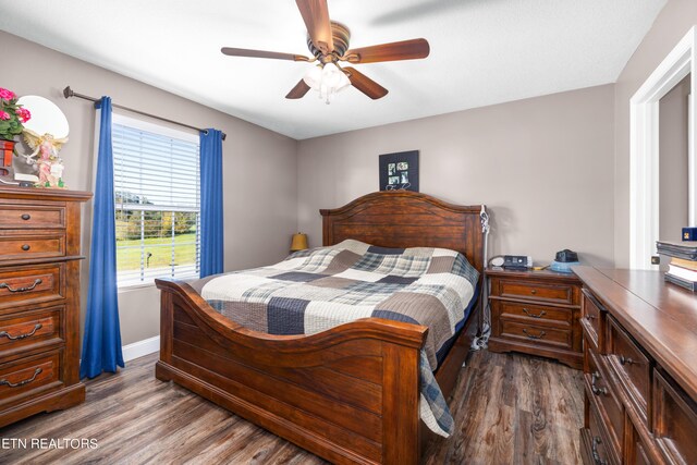 2670 Sharps Chapel Rd, Sharps Chapel, TN 37866 - bedroom with dark wood finished floors, baseboards, and a ceiling fan