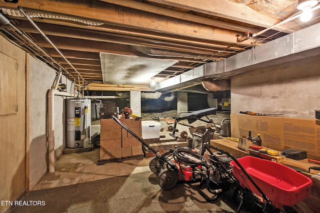 basement featuring water heater