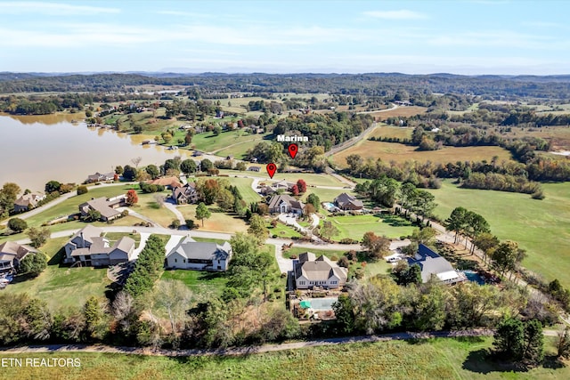 aerial view with a water view