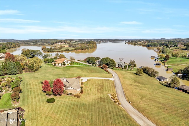 bird's eye view featuring a water view