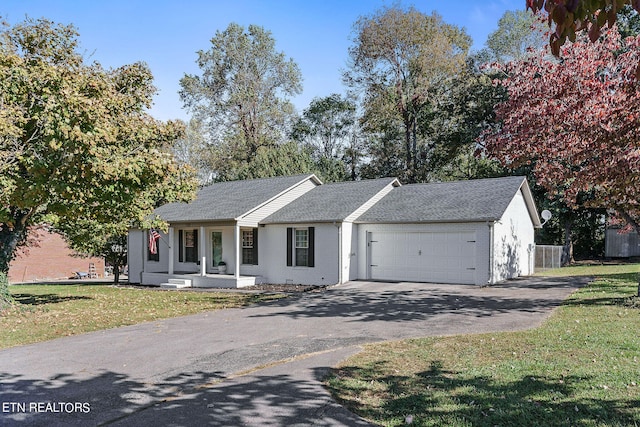 view of front facade with a garage and a front lawn