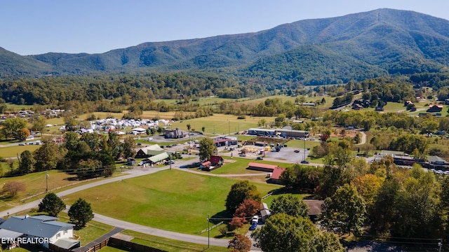 drone / aerial view featuring a mountain view