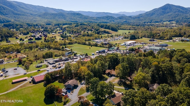 birds eye view of property featuring a mountain view