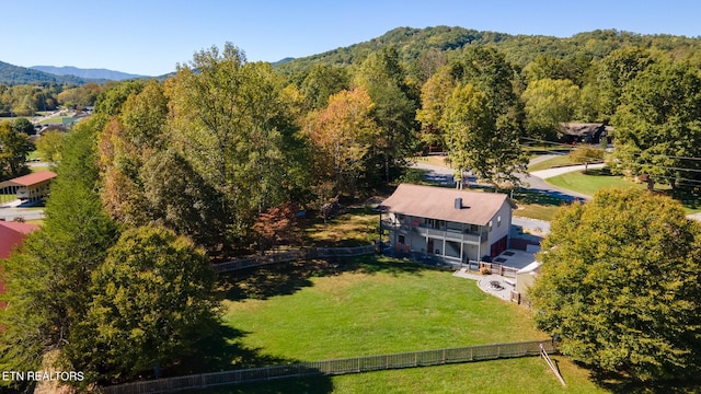 birds eye view of property featuring a mountain view