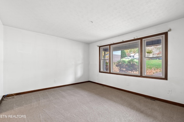 spare room featuring a textured ceiling and carpet floors