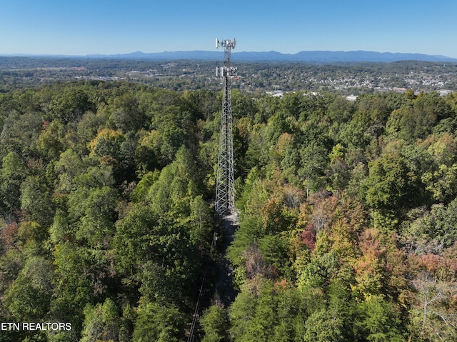 drone / aerial view featuring a mountain view