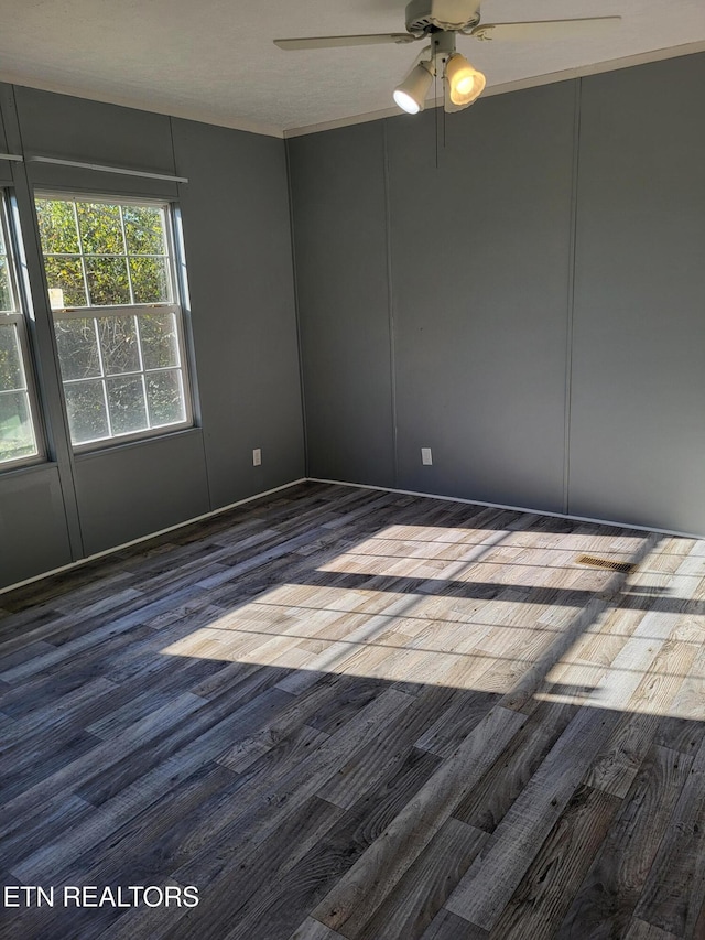 empty room featuring ceiling fan and hardwood / wood-style flooring