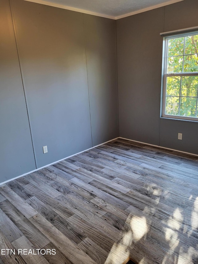 spare room featuring ornamental molding and hardwood / wood-style floors