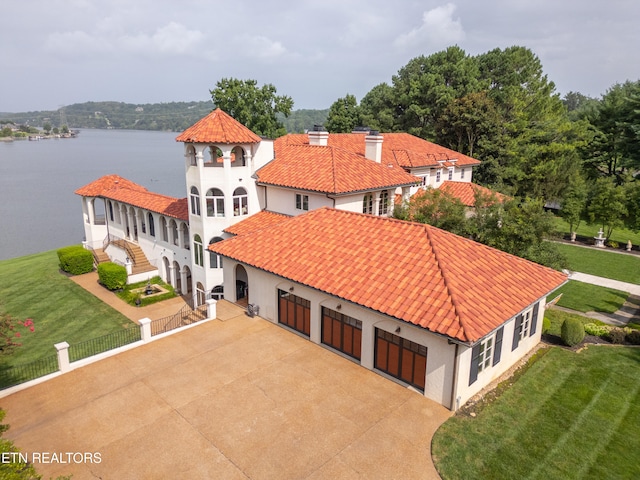 aerial view featuring a water view