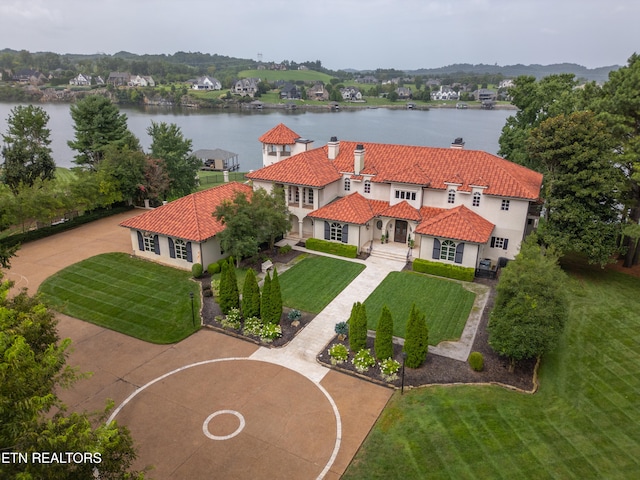 aerial view featuring a water view