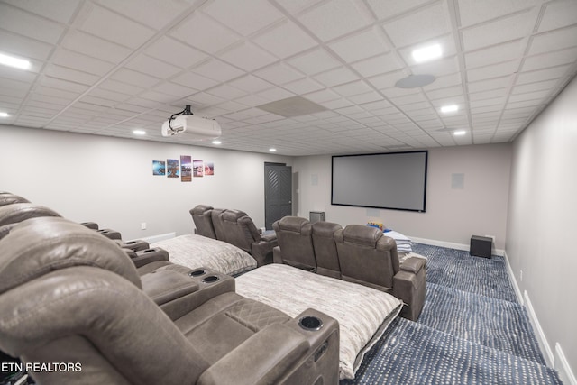 8719 Inlet Dr, Knoxville, TN 37922 - cinema room featuring carpet flooring, baseboards, recessed lighting, and a paneled ceiling