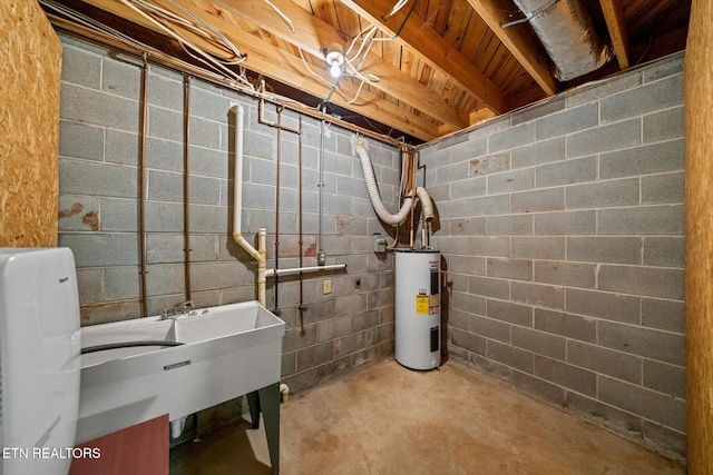 basement featuring electric water heater