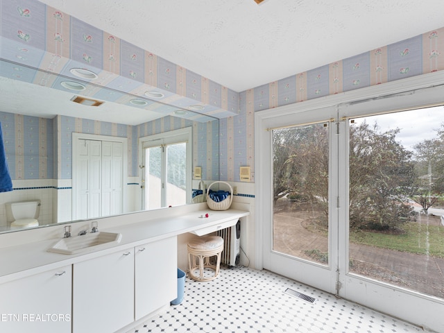 interior space with sink and a textured ceiling