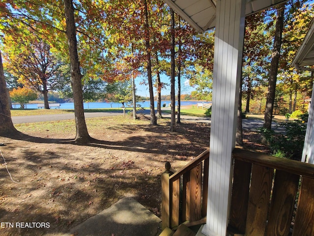 view of yard with a water view