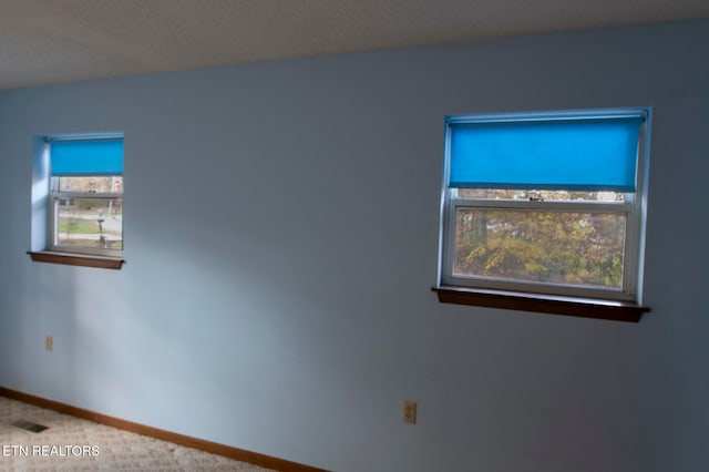 unfurnished room with carpet flooring, a textured ceiling, and a wealth of natural light