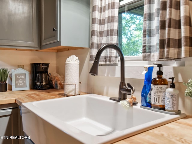 details with gray cabinets and sink