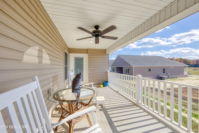 exterior space featuring ceiling fan and central AC