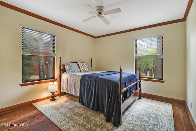 110 Trafalgar Dr, Fairfield Glade, TN 38558 - bedroom featuring crown molding, baseboards, ceiling fan, and wood finished floors
