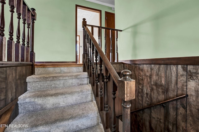 stairs with crown molding