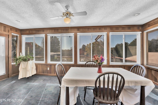 sunroom with plenty of natural light and ceiling fan