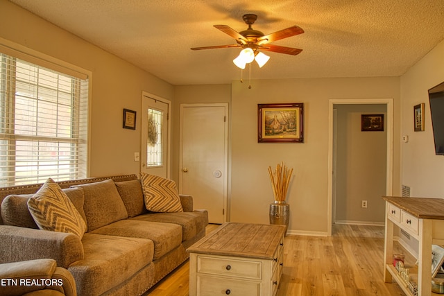 1010 Sheppard Rd, Jamestown, TN 38556 - living area with ceiling fan, light wood-style floors, and a textured ceiling