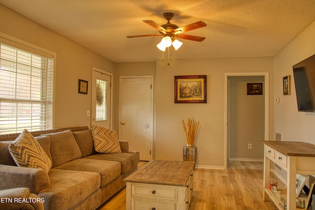 1010 Sheppard Rd, Jamestown, TN 38556 - living area with ceiling fan, light wood-type flooring, a textured ceiling, and baseboards