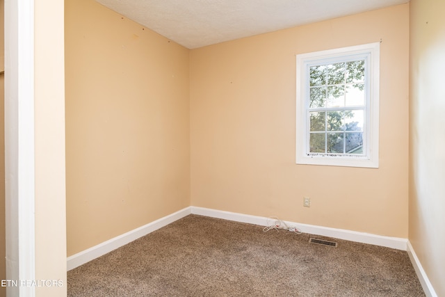 carpeted spare room with a textured ceiling