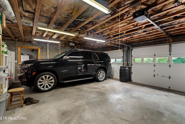 garage with a garage door opener