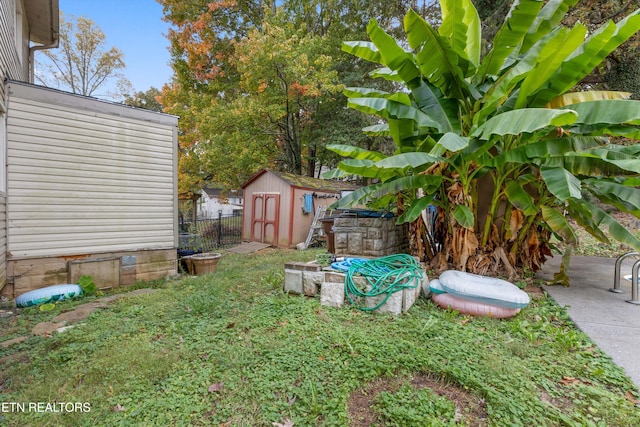 view of yard with a storage unit