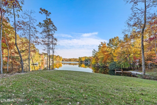 view of yard with a water view