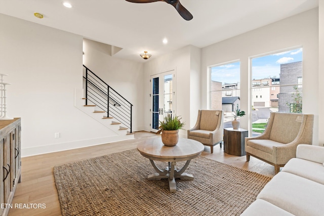 living room with light hardwood / wood-style floors