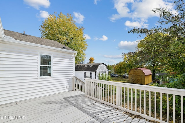 wooden deck with a storage unit