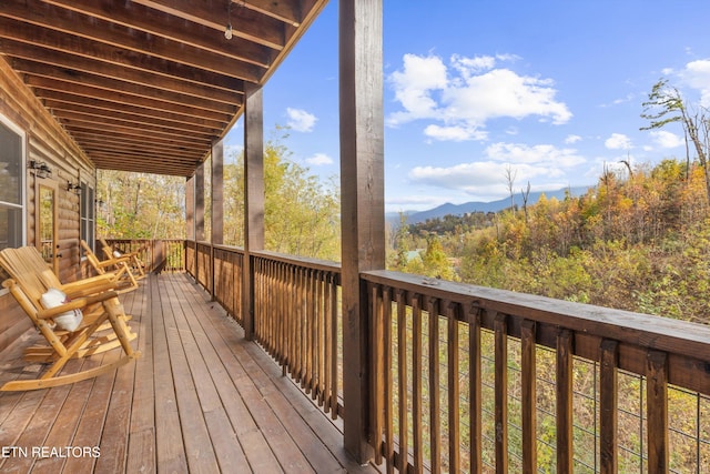 deck featuring a mountain view