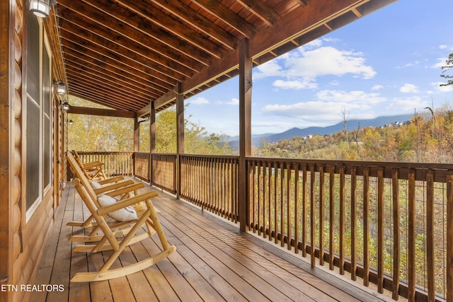 deck featuring a mountain view