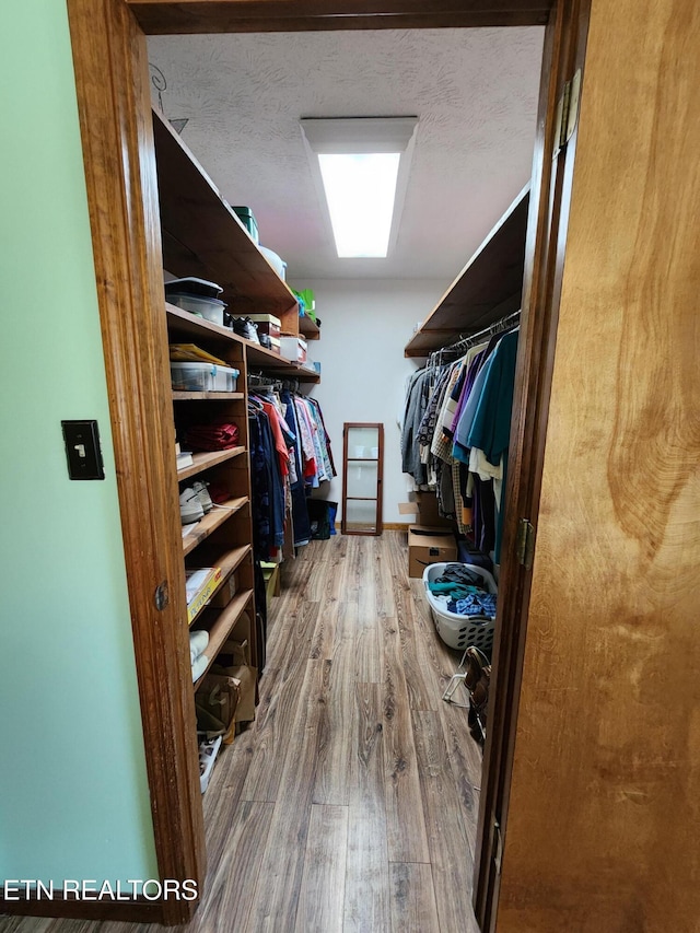 walk in closet with hardwood / wood-style flooring