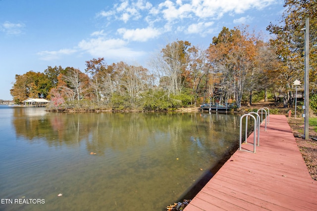 view of dock with a water view