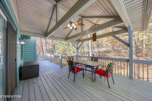 54 Heather Glen Ct, Crossville, TN 38558 - wooden deck featuring ceiling fan and outdoor dining space