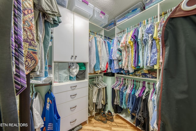 spacious closet featuring light hardwood / wood-style flooring