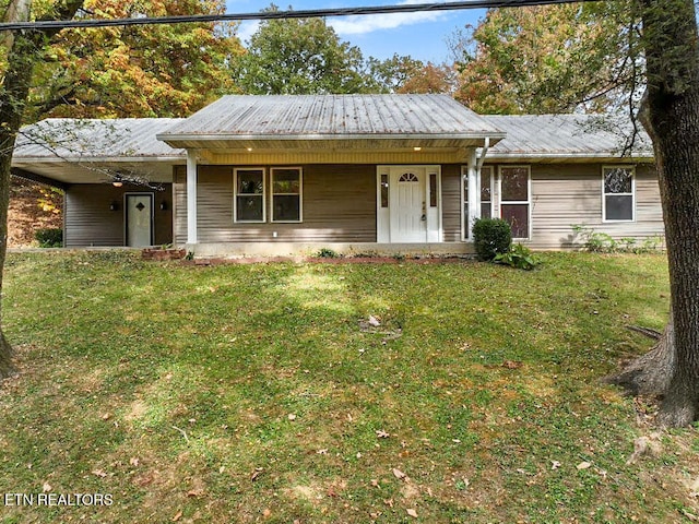 view of front of house with covered porch and a front yard