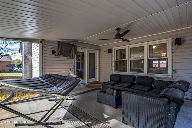 view of patio / terrace featuring ceiling fan and an outdoor hangout area