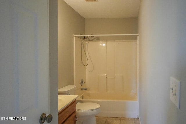 full bathroom with vanity, toilet, shower / tub combination, and tile patterned flooring