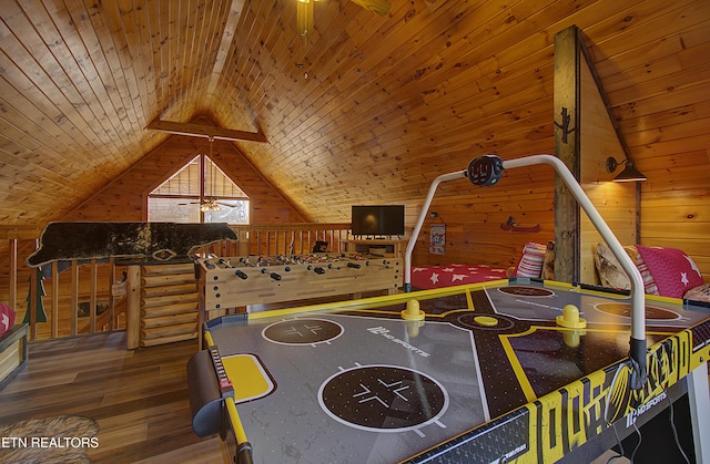 919 Buck Way, Sevierville, TN 37876 - rec room featuring hardwood / wood-style flooring, wooden walls, and wood ceiling